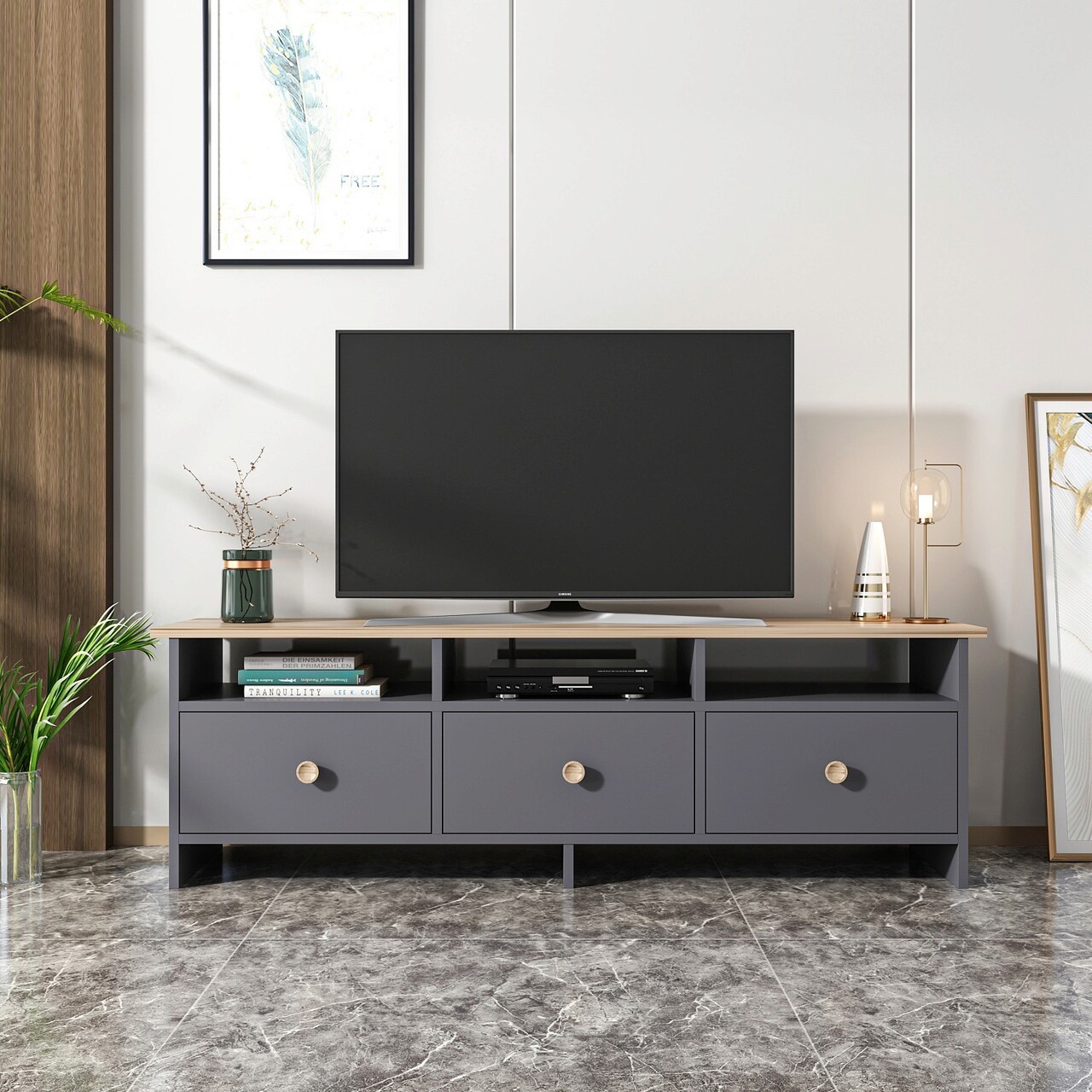 Comoda TV, Hanah Home, Oslo, 150x47x36 cm, Antracit / Stejar - imagine 7